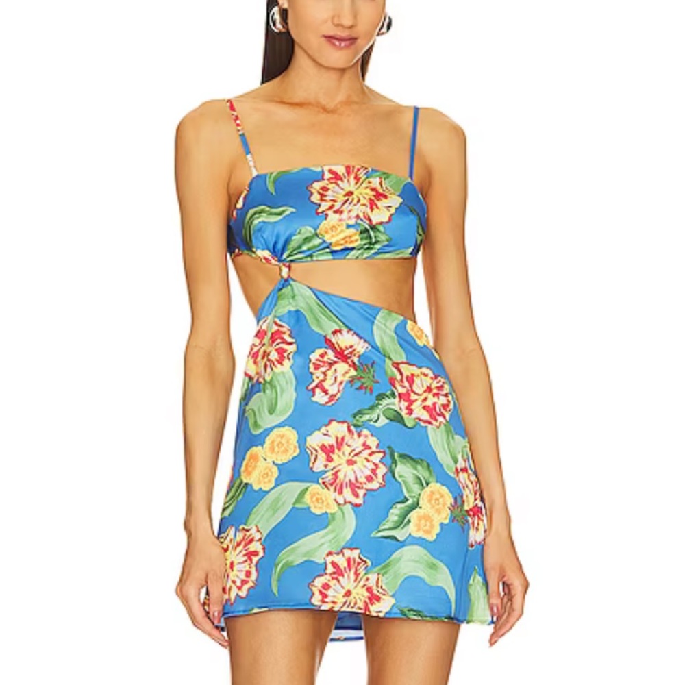 AMINAH MINI DRESS IN BLUE FLORAL by More To Come from Revolve, size S